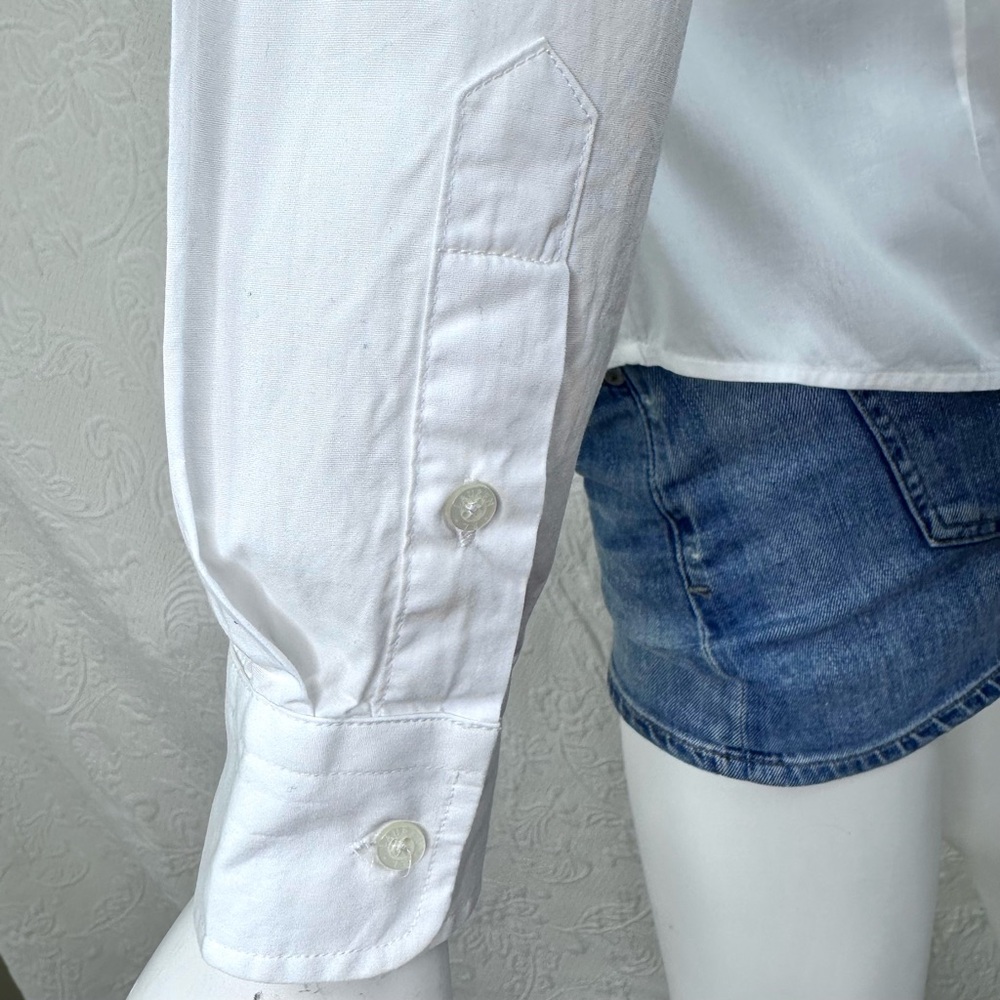 Lauren Ralph Lauren White Cotton Ruffle Front Button Down Shirt - Picture 13 of 16